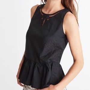 Madewell Black Embroidered Peplum Top